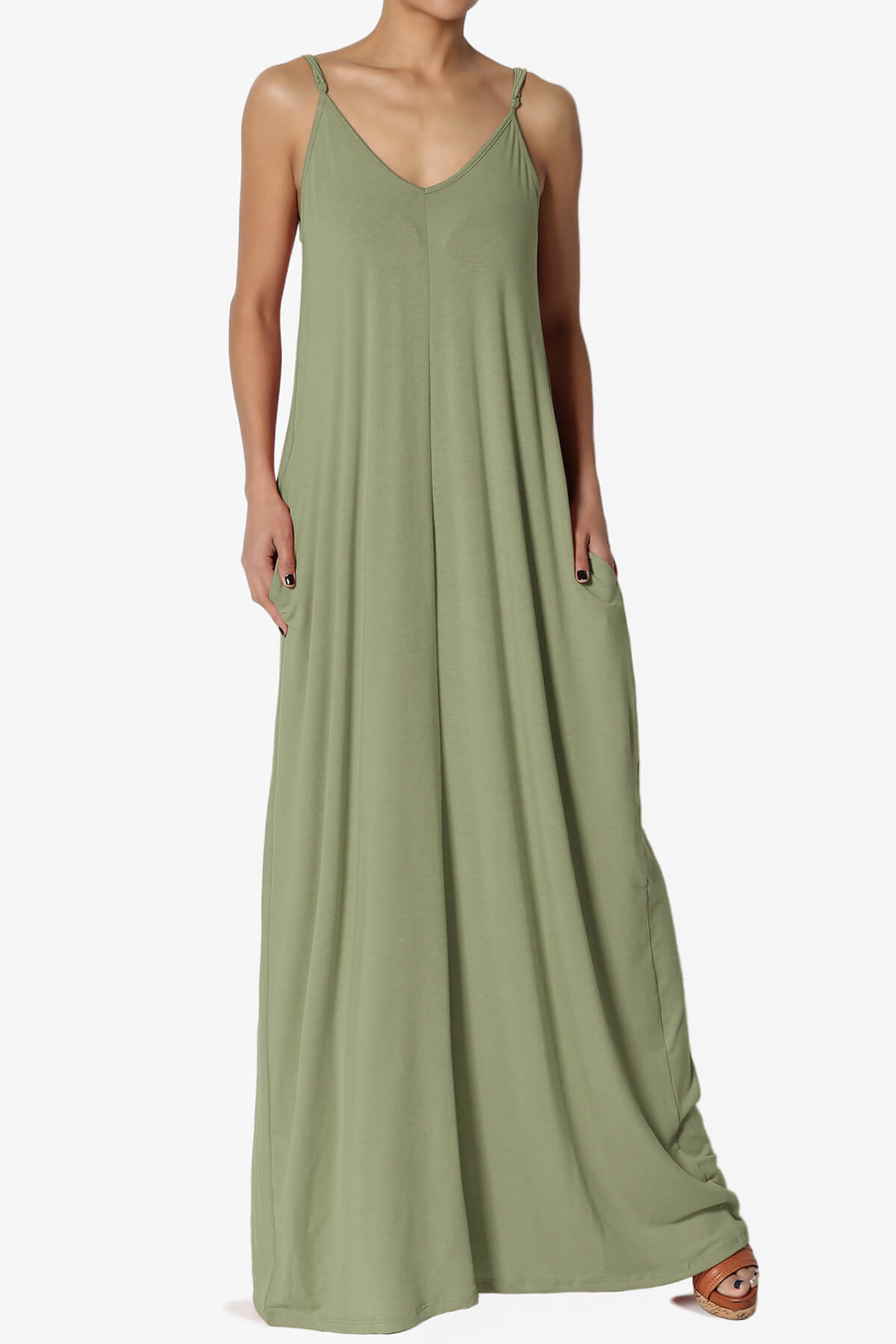 Venus Pocket Cami Maxi Dress DUSTY OLIVE_1