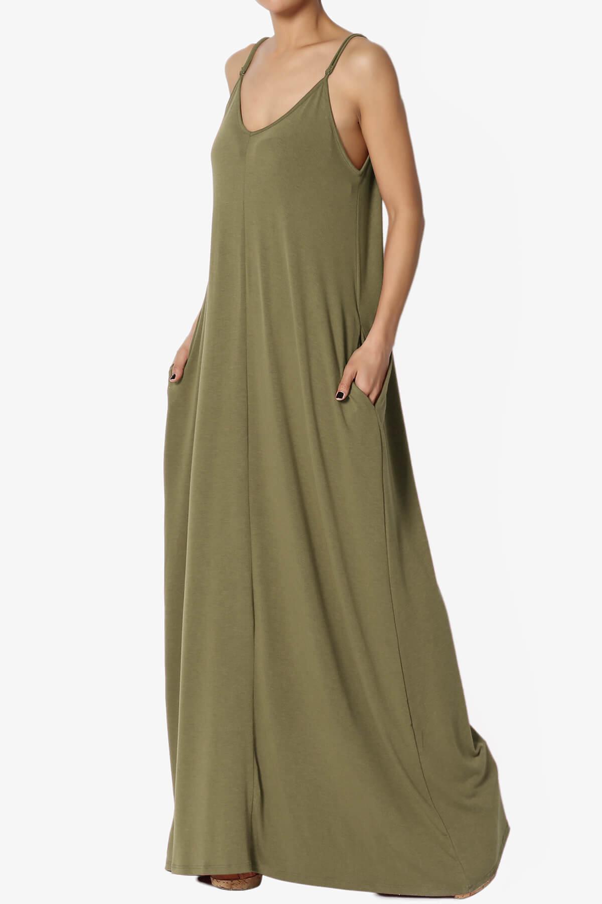 Venus Pocket Cami Maxi Dress OLIVE KHAKI_1