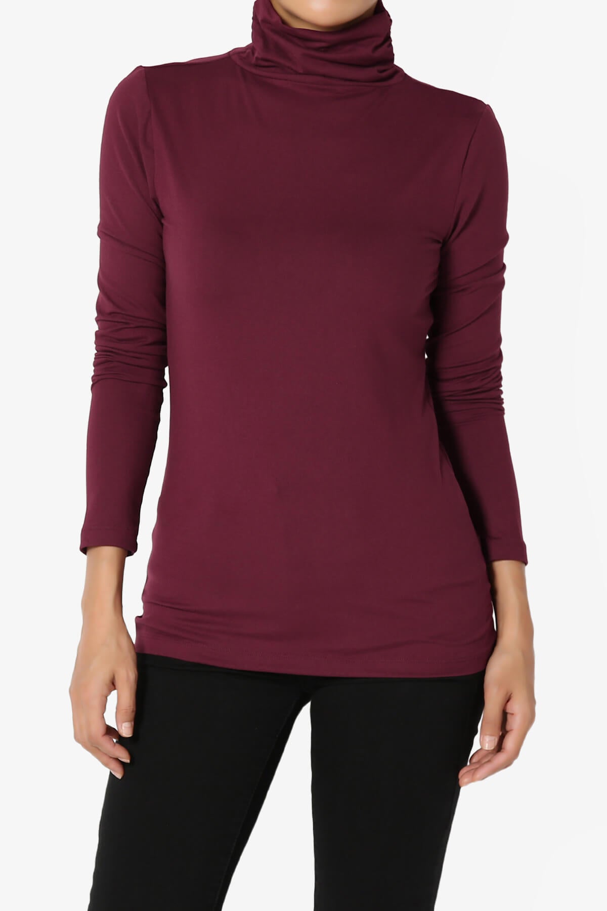 Viable Ruched Turtle Neck Long Sleeve Top DARK BURGUNDY_1