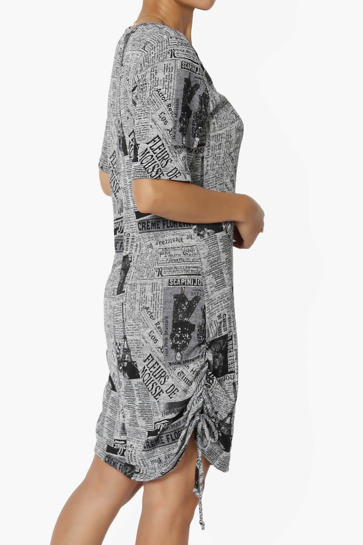 Wanda Printed Ruched Side Drawstring T-Shirt Dress GREY_4