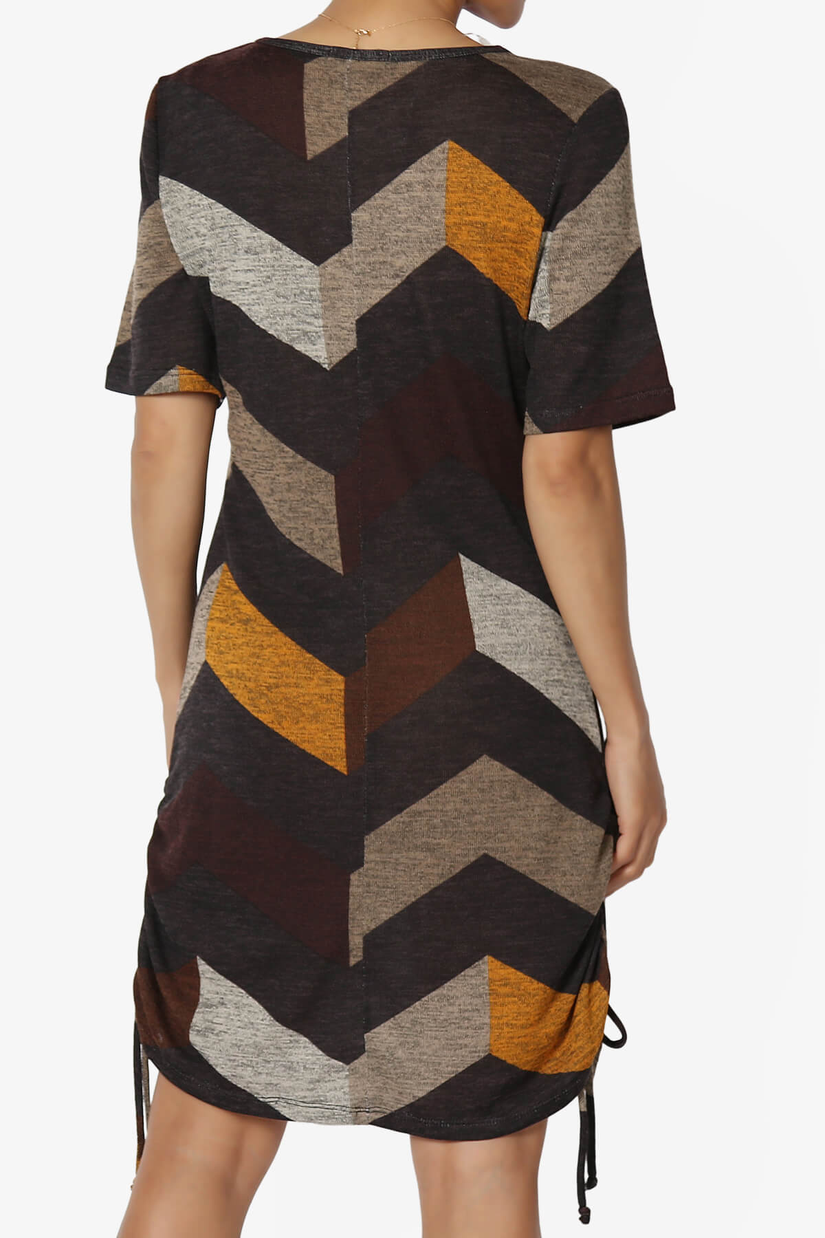 Wanda Printed Ruched Side Drawstring T-Shirt Dress MOCHA_2