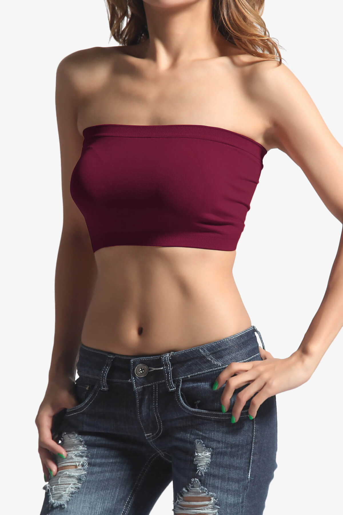 Wendi Seamless Crop Bandeau BURGUNDY_1