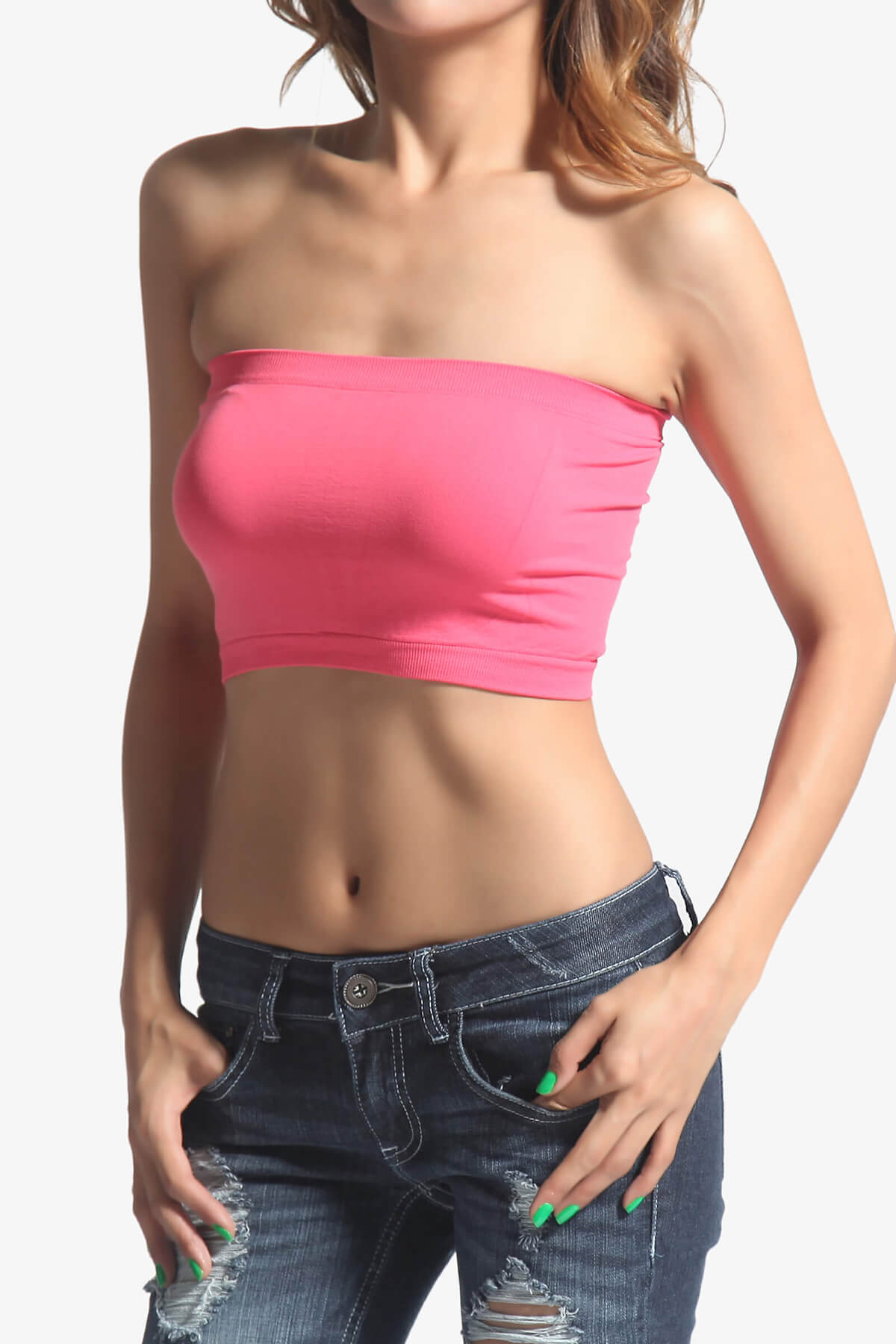 Wendi Seamless Crop Bandeau CORAL_1