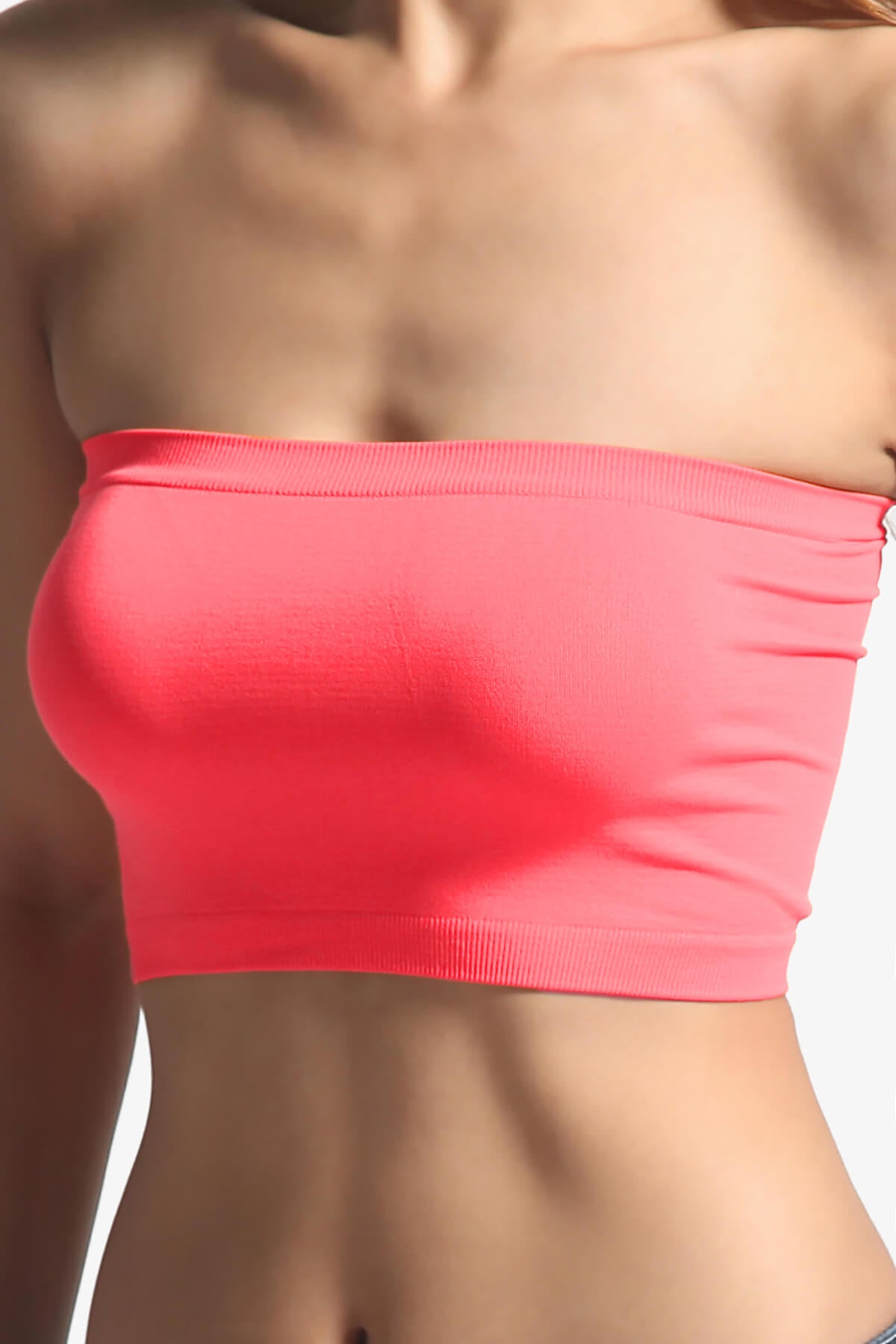 Wendi Seamless Crop Bandeau NEON CORAL PINK_2