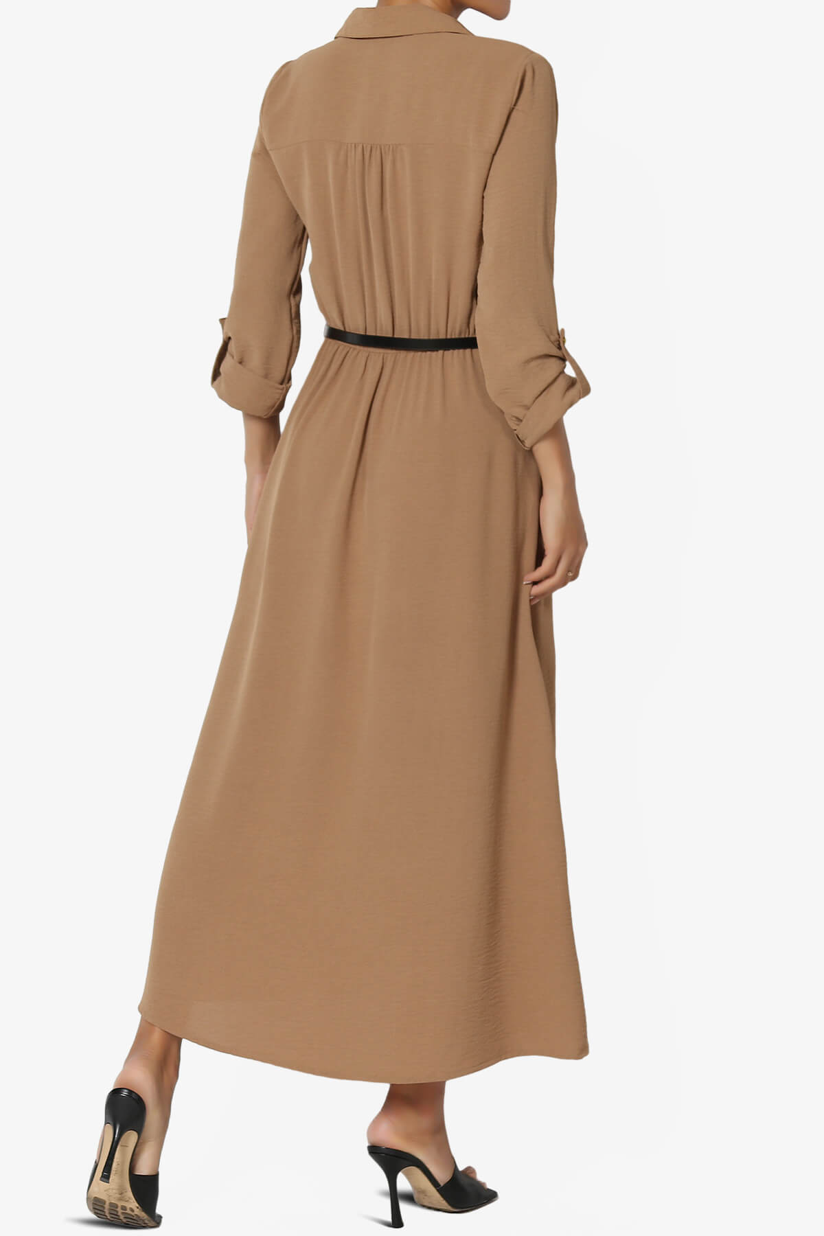 Whitney 3/4 Sleeve Midi Shirt Dress with Belt MOCHA_2