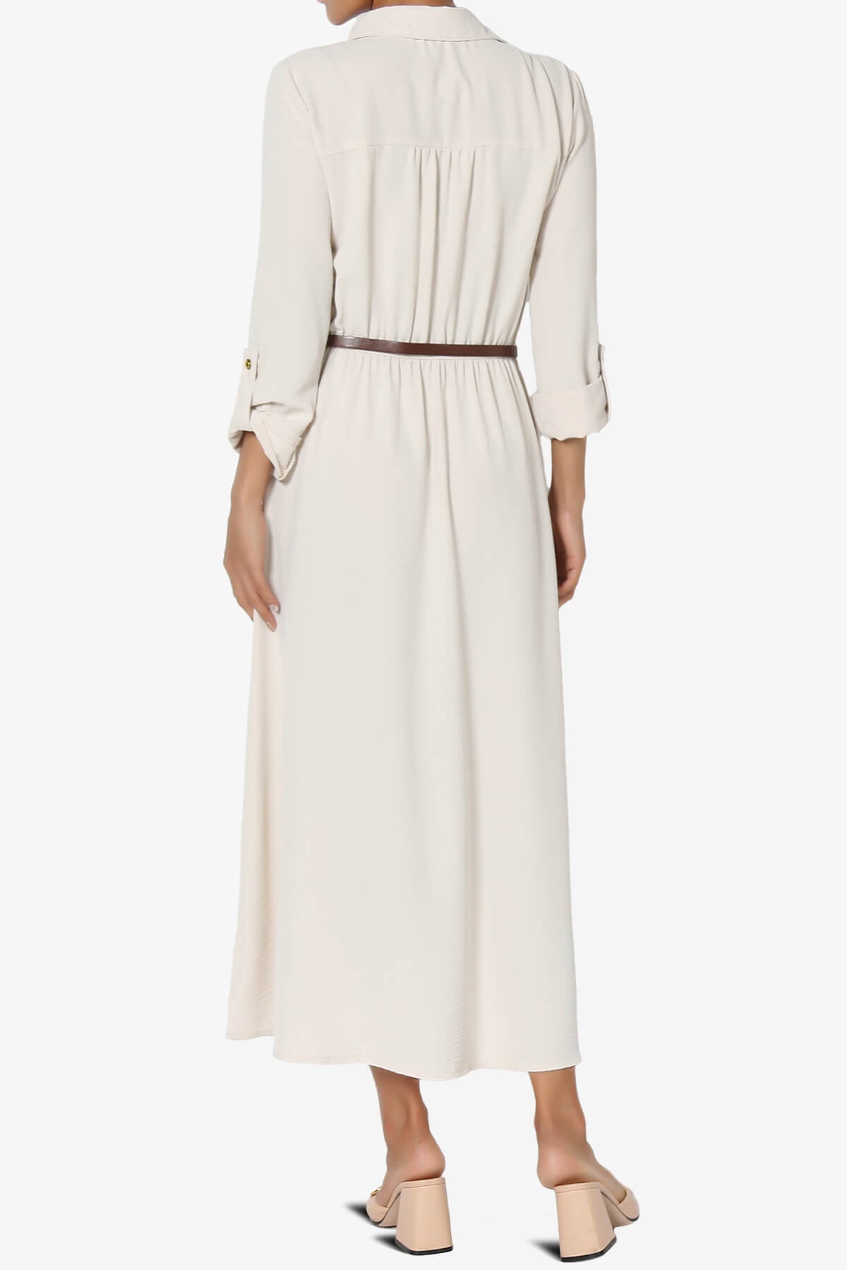Whitney 3/4 Sleeve Midi Shirt Dress with Belt OATMEAL_2