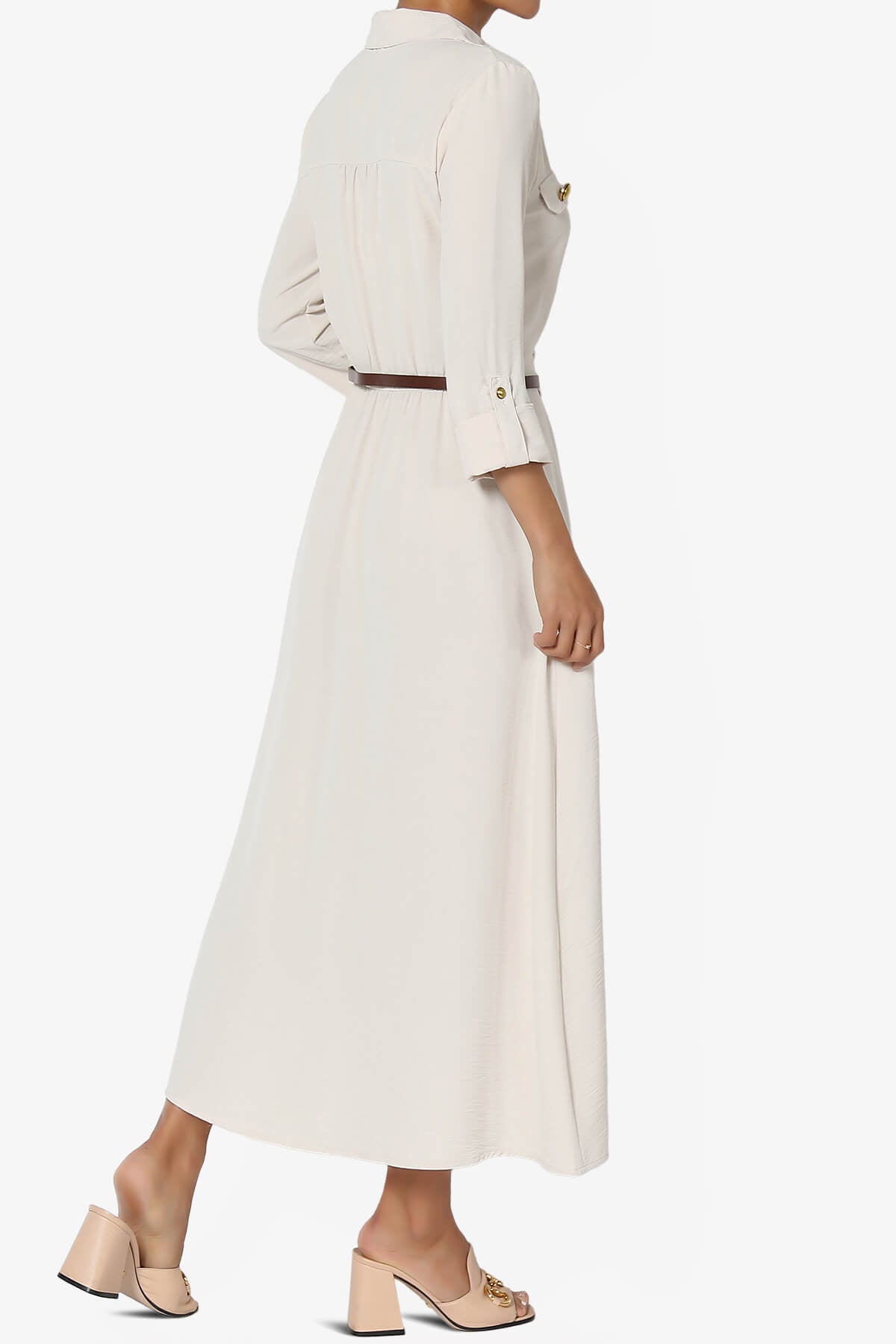 Whitney 3/4 Sleeve Midi Shirt Dress with Belt OATMEAL_4