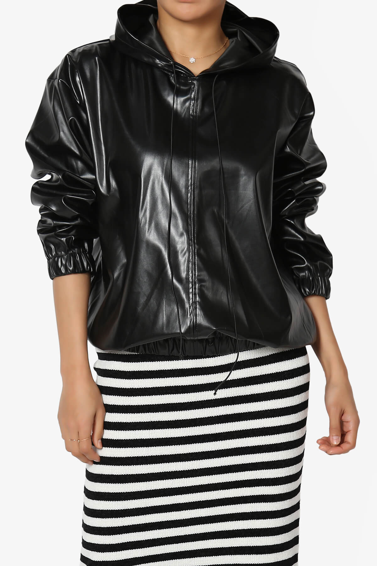Xandra Faux Leather Oversized Hoodie BLACK_1