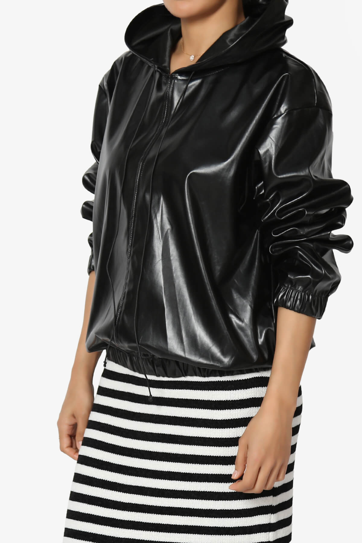 Xandra Faux Leather Oversized Hoodie BLACK_3
