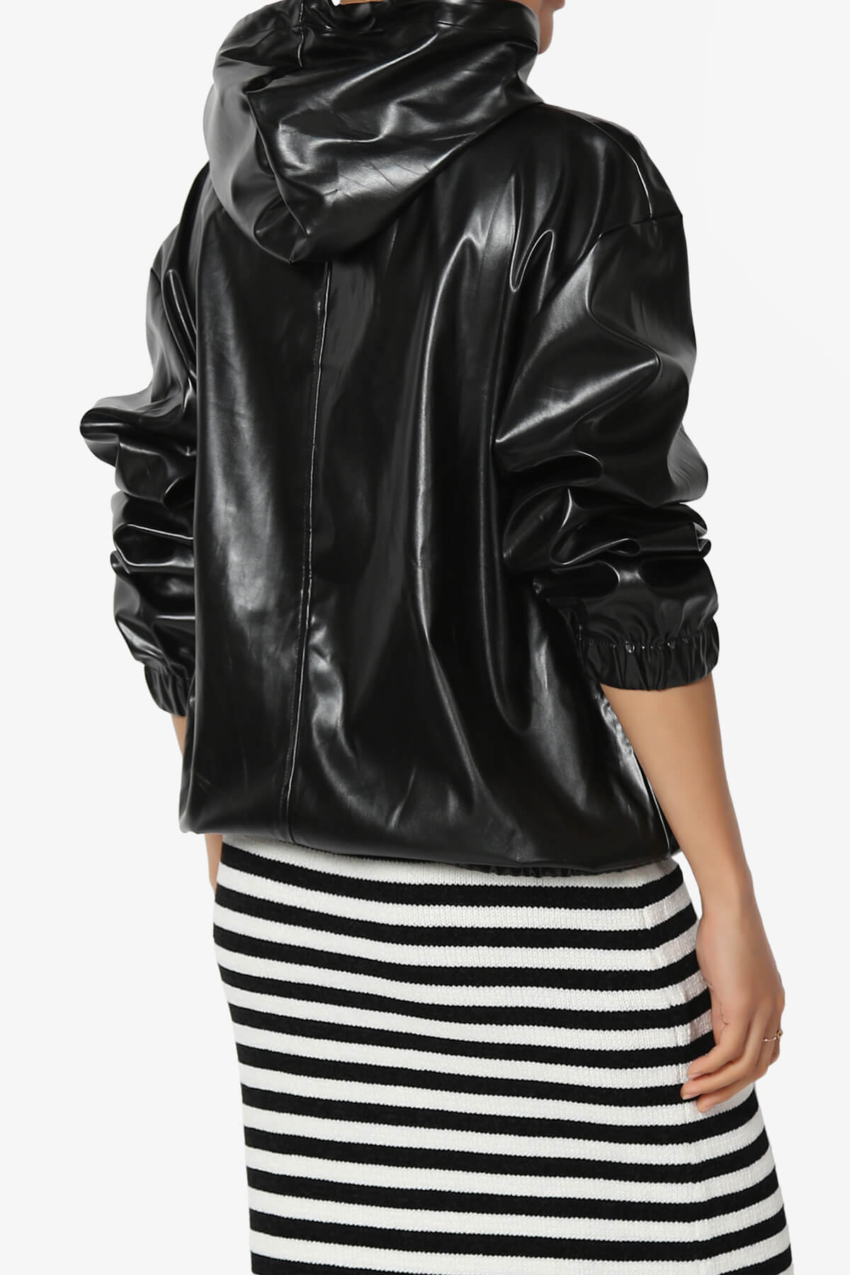 Xandra Faux Leather Oversized Hoodie BLACK_4