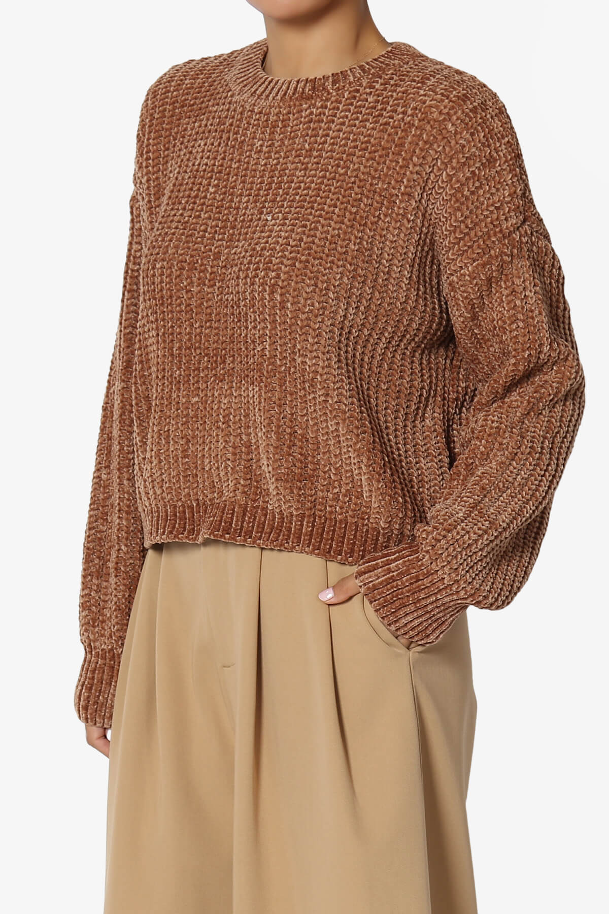 Zeeta Soft Chenille Crop Sweater DEEP CAMEL_3