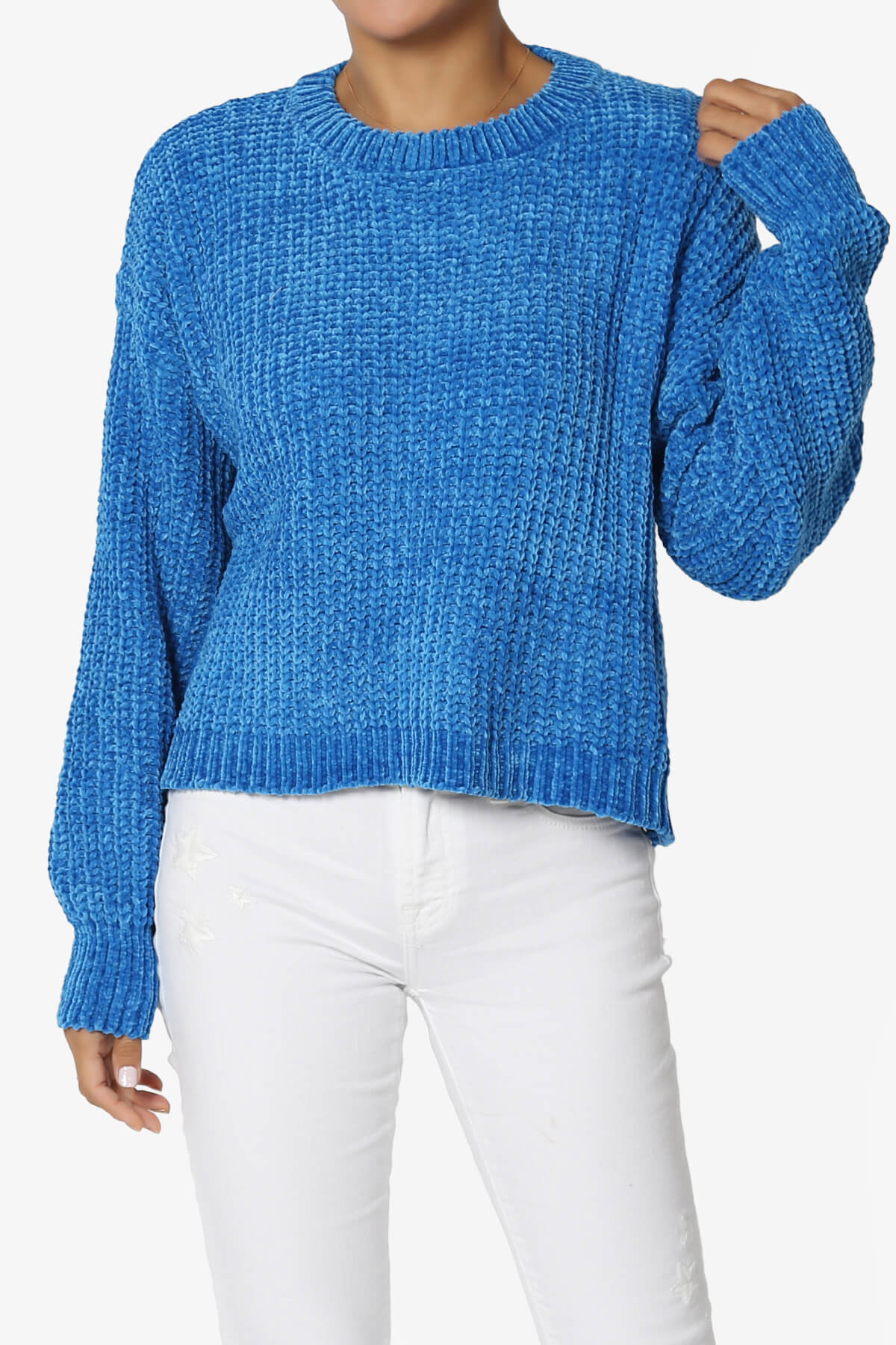 Zeeta Soft Chenille Crop Sweater OCEAN BLUE_1