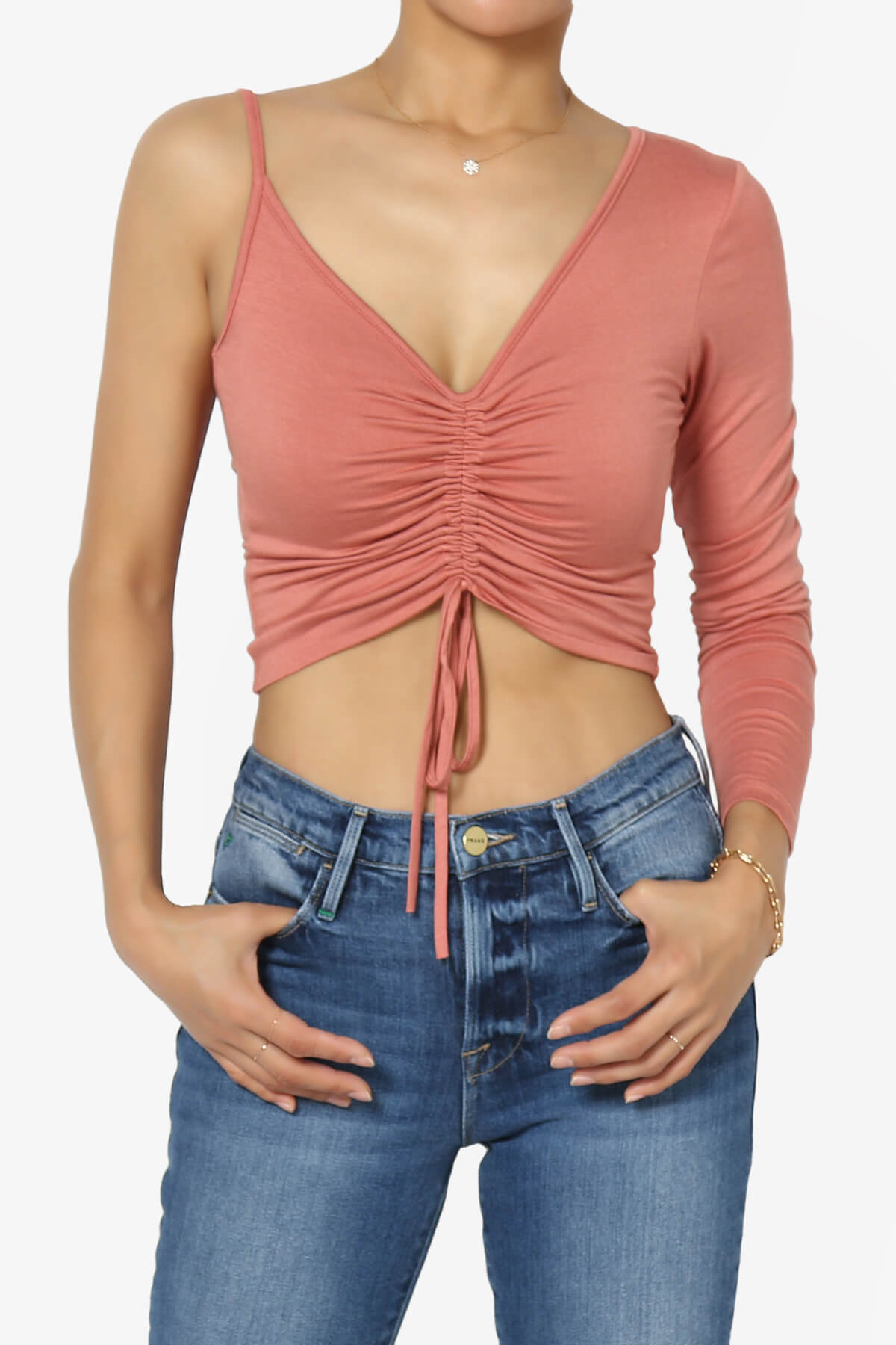 Ziggy One Shoulder Long Sleeve Crop Top DUSTY ROSE_1