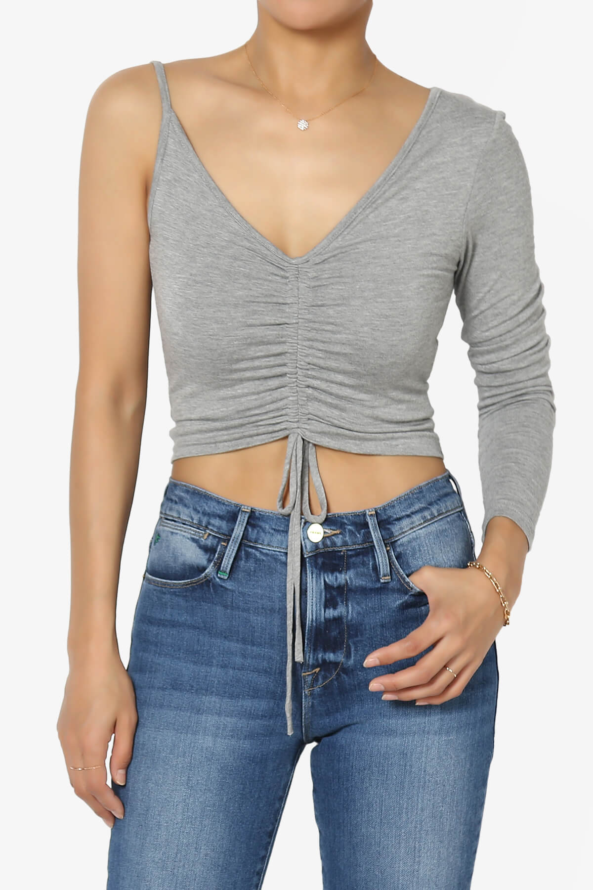 Ziggy One Shoulder Long Sleeve Crop Top HEATHER GREY_1