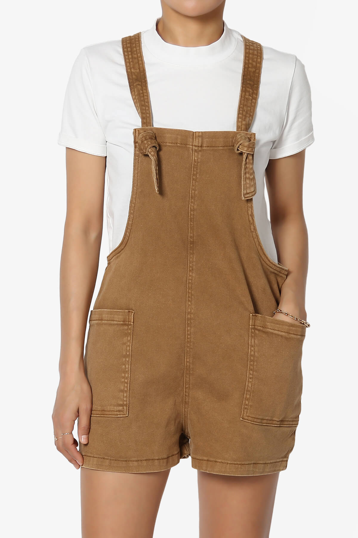 Ziggy Washed Denim Short Overall DEEP CAMEL_1