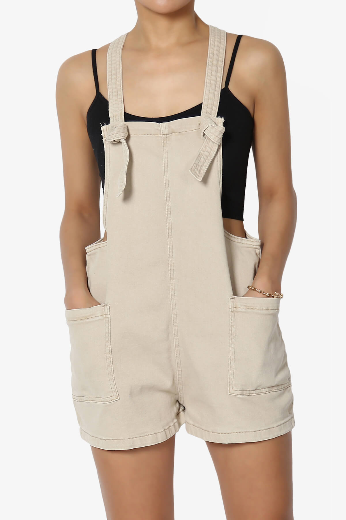 Ziggy Washed Denim Short Overall SAND BEIGE_1