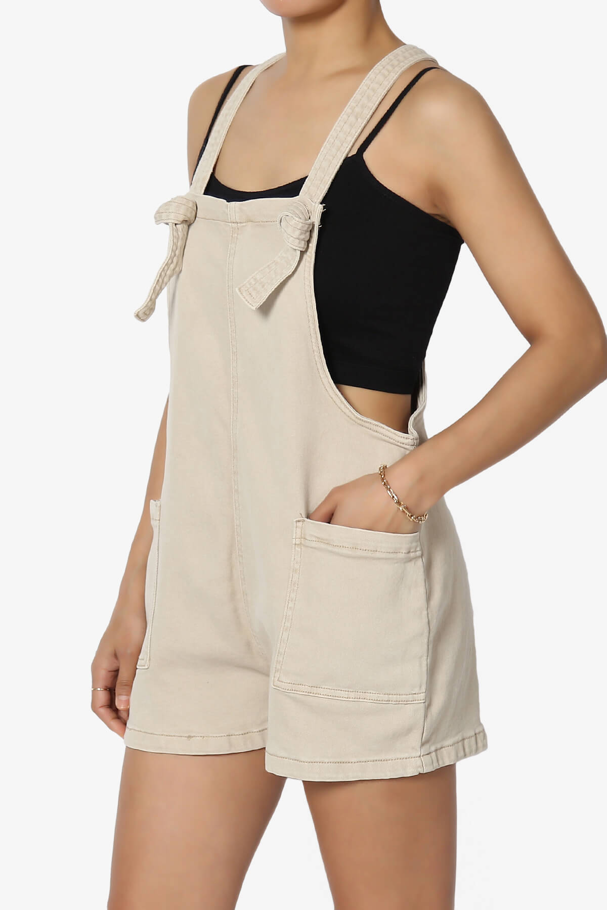 Ziggy Washed Denim Short Overall SAND BEIGE_3