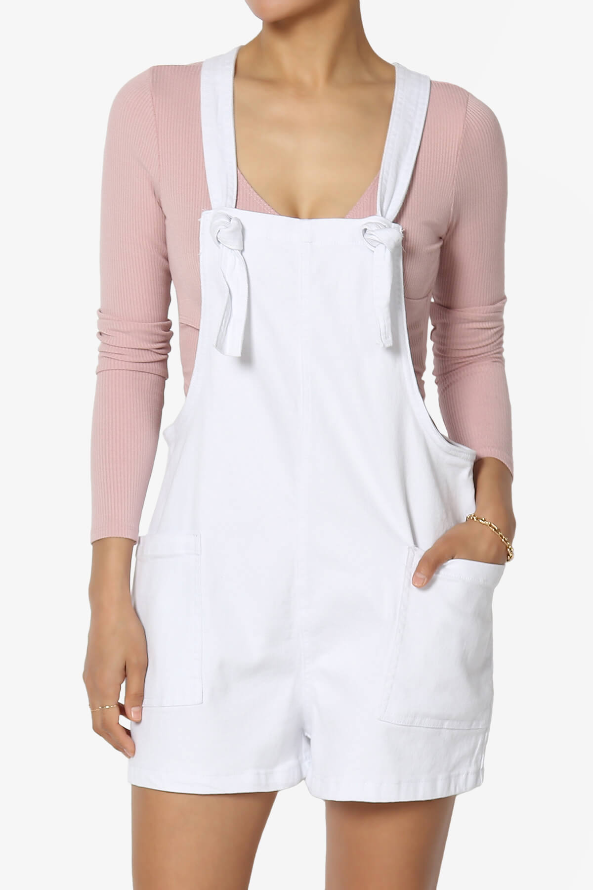 Ziggy Washed Denim Short Overall WHITE_1