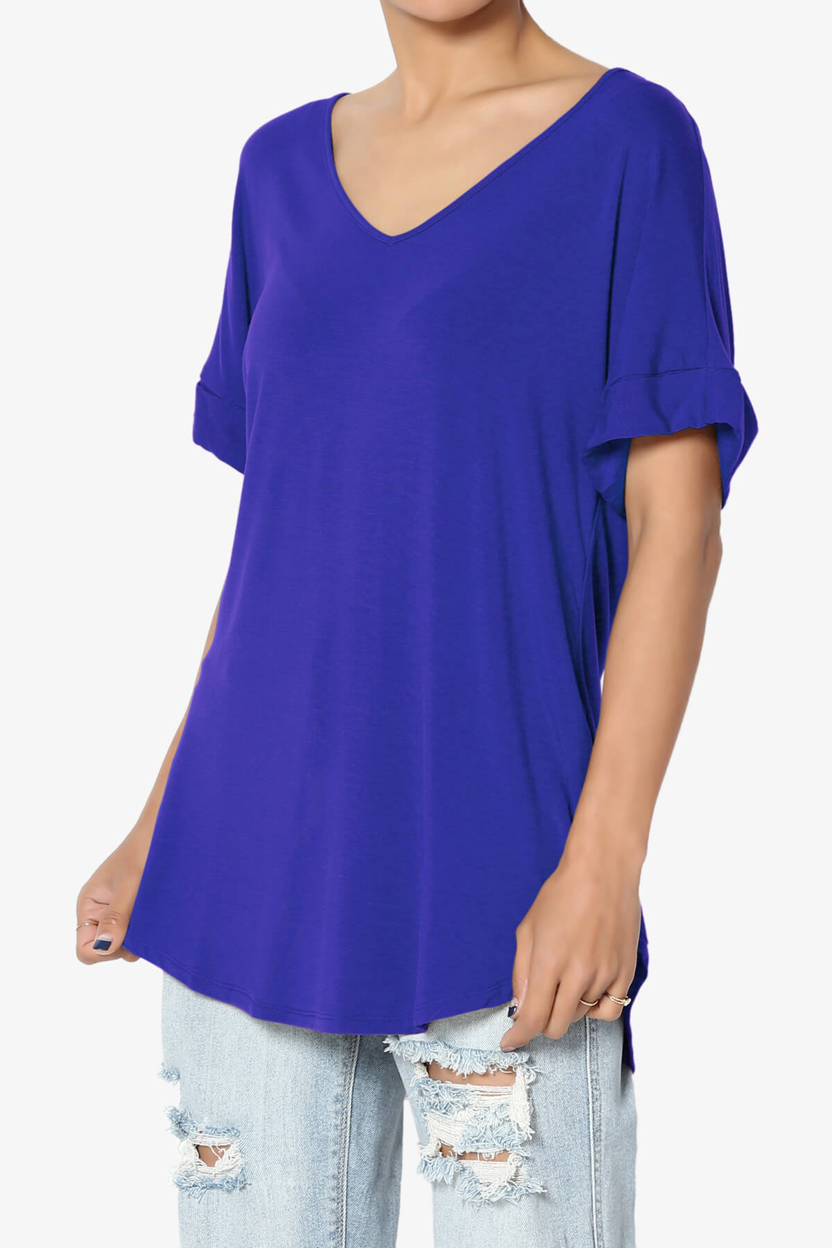 Tracey Wide V-Neck Jersey Top PLUS