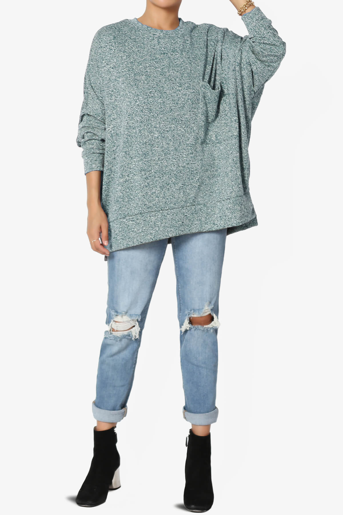 Forge Melange Knit Hi-Low Pocket Sweater PLUS