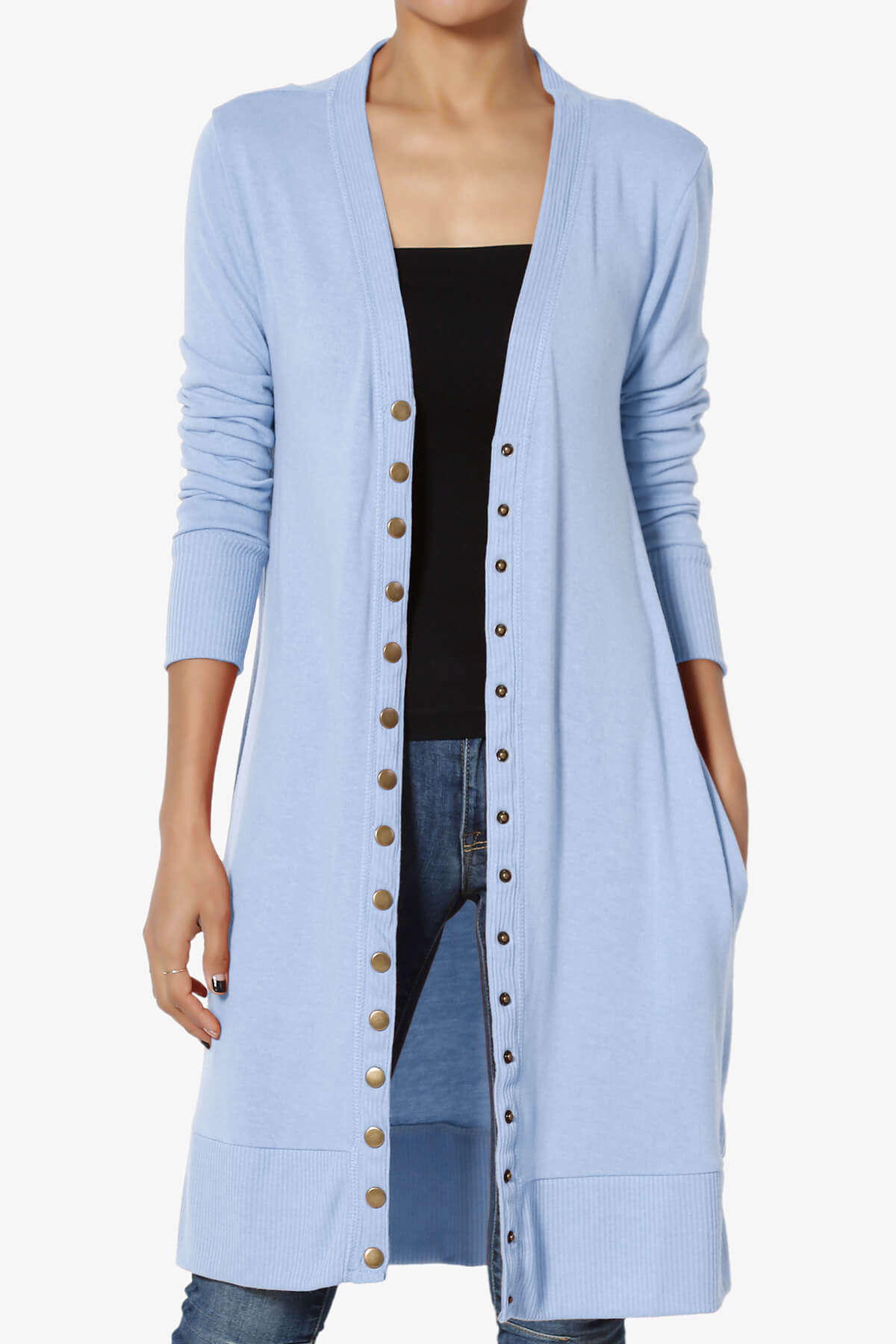 Braeden Snap Button Long Cardigan LIGHT BLUE_1