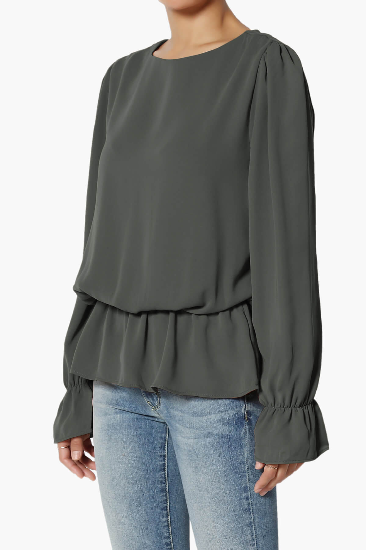 Adriel Puff Sleeve Ruffle Peplum Blouse