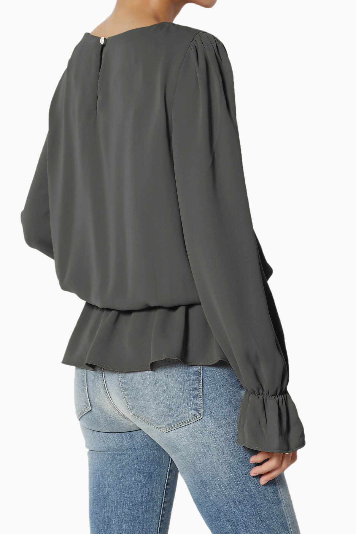 Adriel Puff Sleeve Ruffle Peplum Blouse