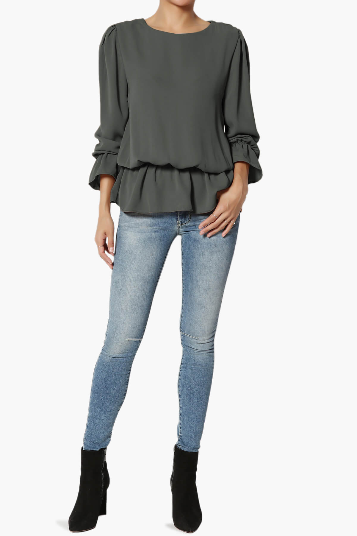 Adriel Puff Sleeve Ruffle Peplum Blouse