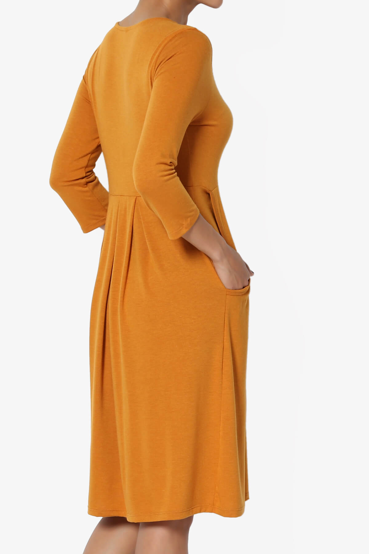 Beetle 3/4 Sleeve Pleated Jersey Dress PLUS