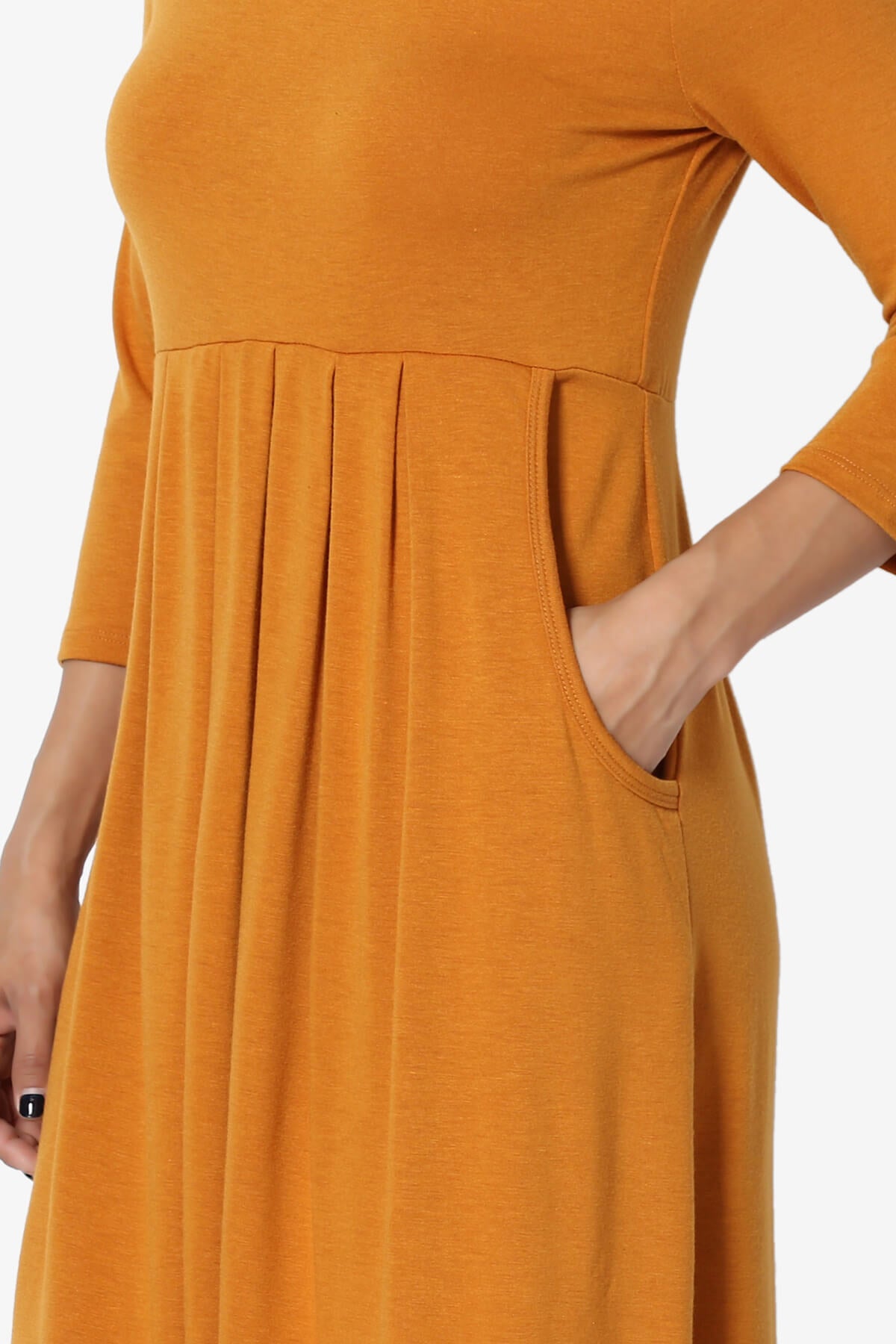 Beetle 3/4 Sleeve Pleated Jersey Dress PLUS