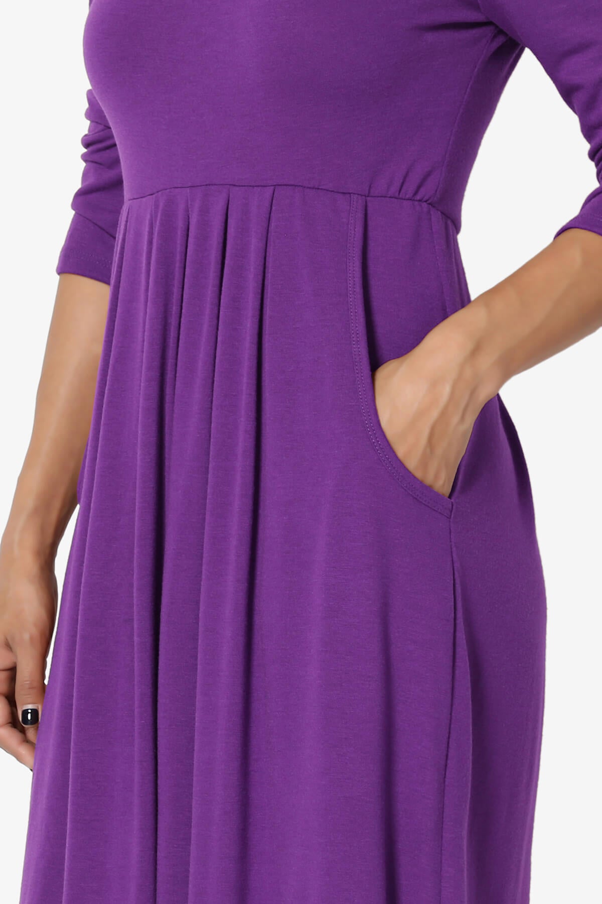 Beetle 3/4 Sleeve Pleated Jersey Dress PLUS