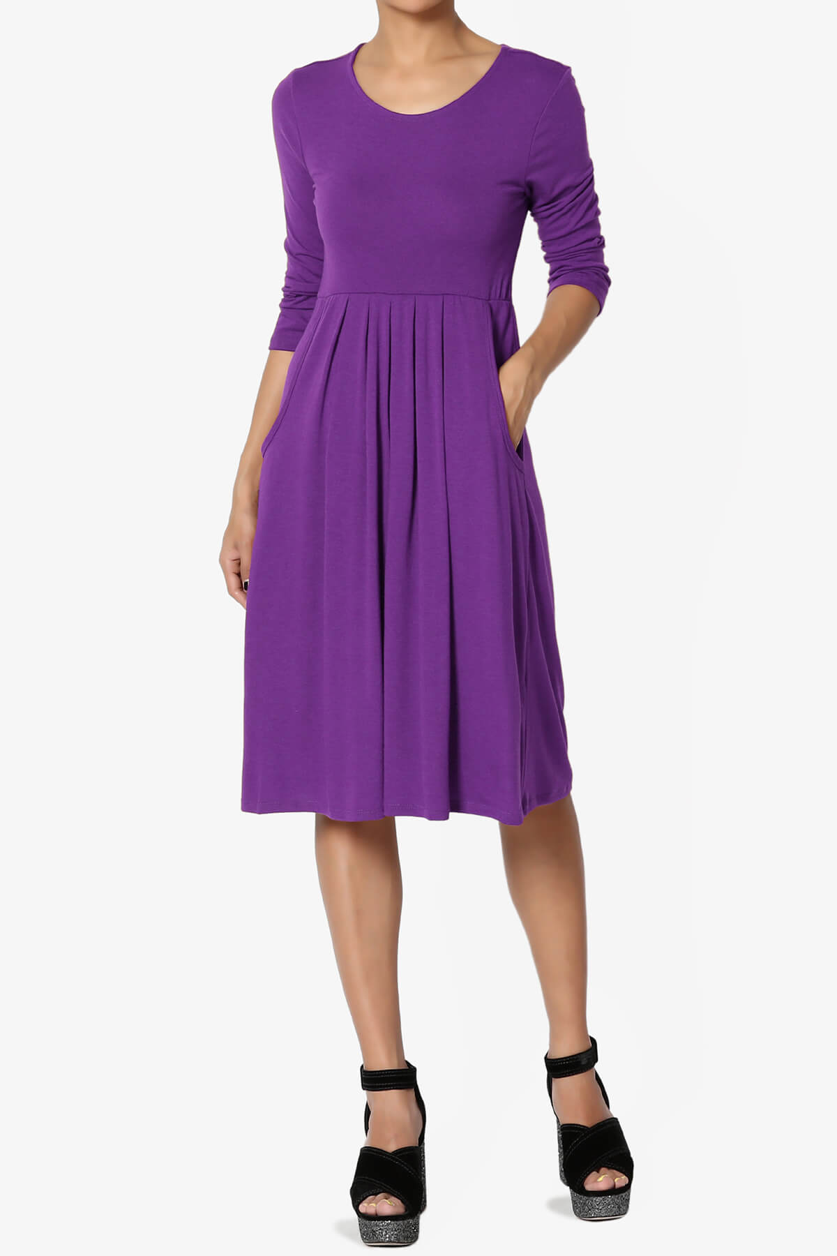 Beetle 3/4 Sleeve Pleated Jersey Dress PLUS
