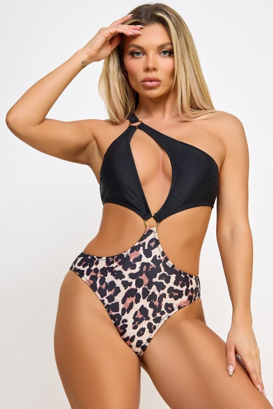 BE WICKED Calypso Cutout Black & Leopard Swimsuit