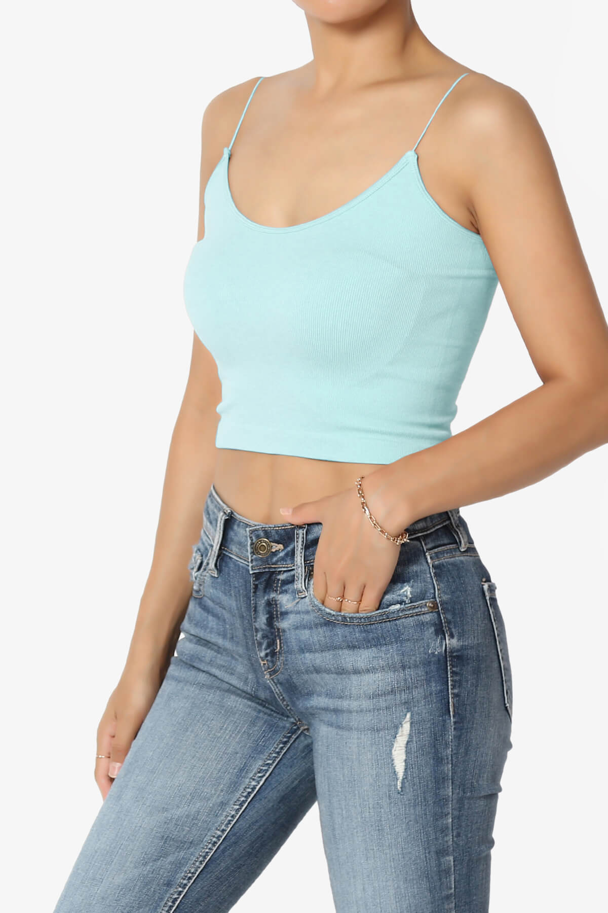 Aced Skinny Strap Ribbed Seamless Bra Cami BABY BLUE_3