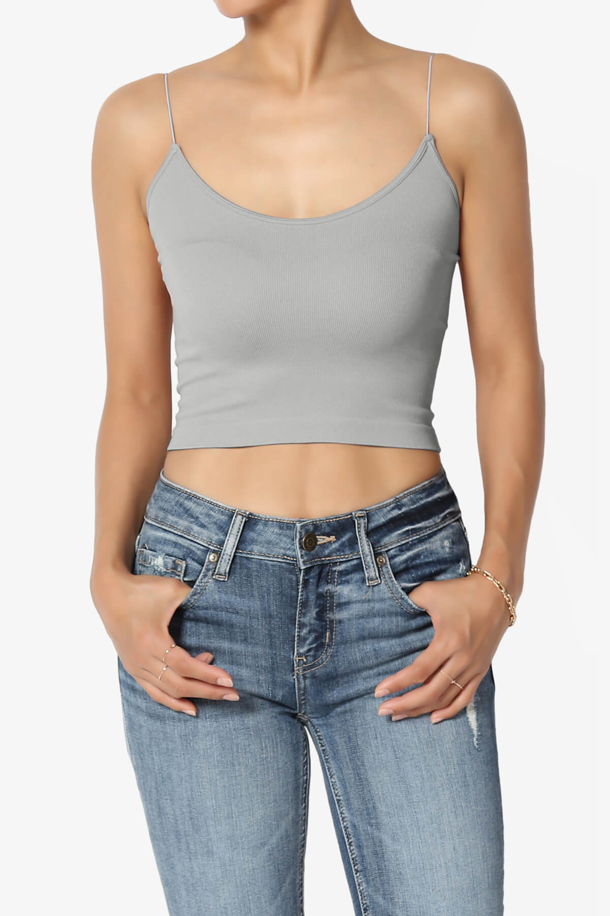 Aced Skinny Strap Ribbed Seamless Bra Cami LIGHT GREY_1