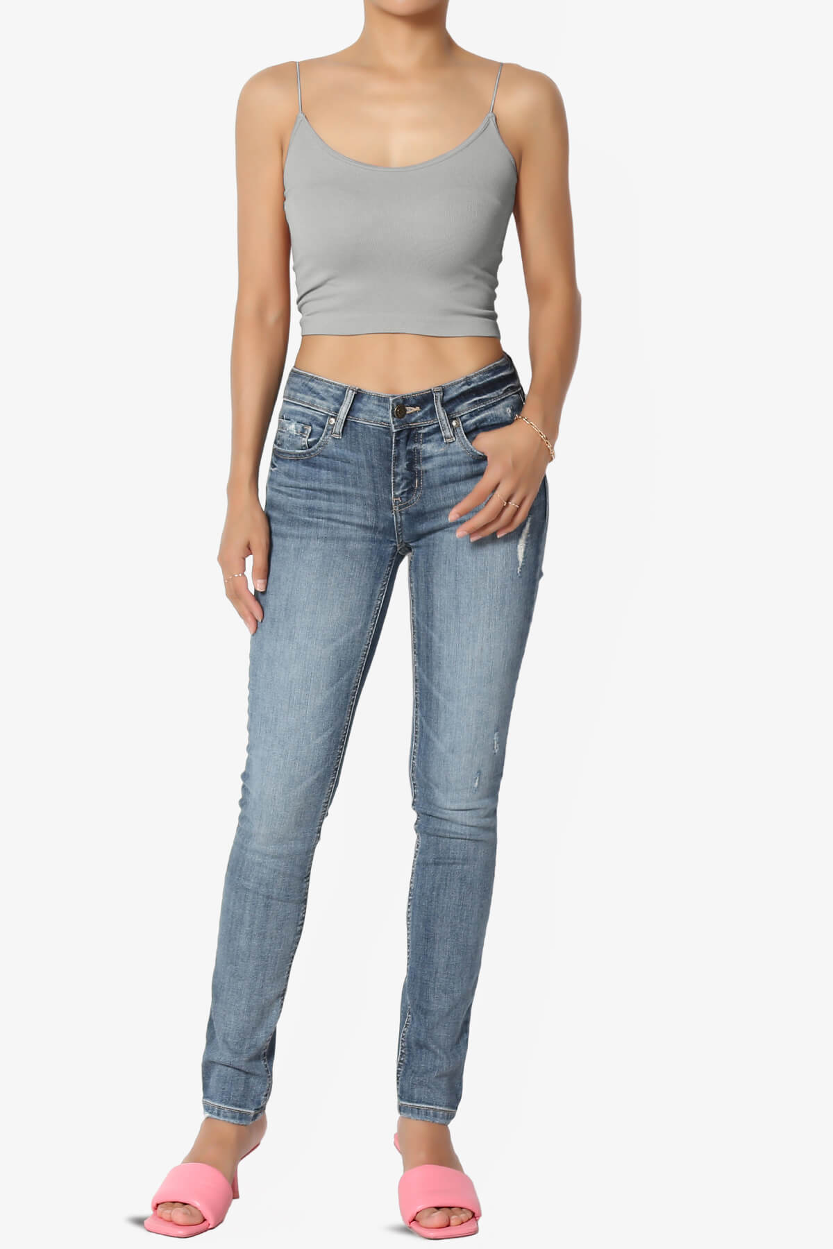 Aced Skinny Strap Ribbed Seamless Bra Cami LIGHT GREY_6