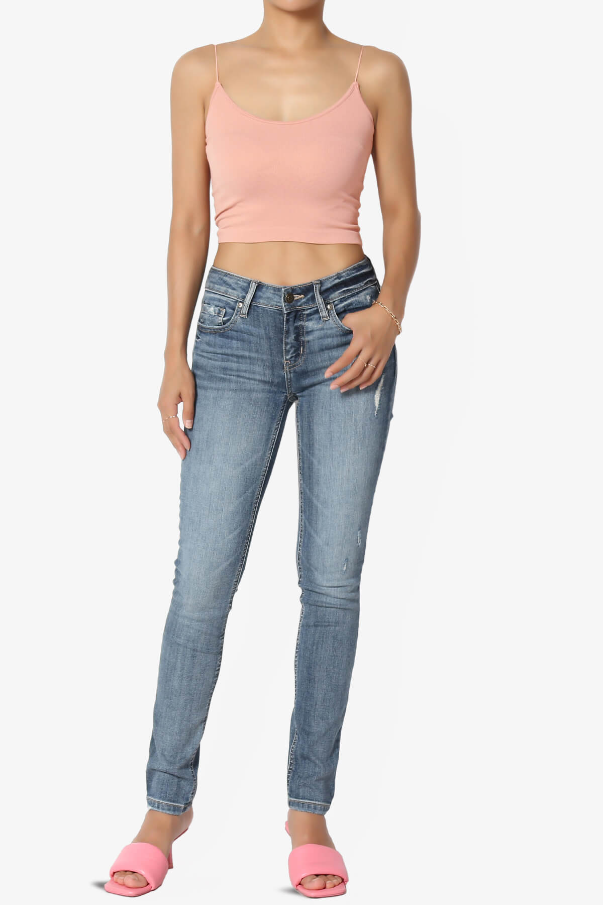 Aced Skinny Strap Ribbed Seamless Bra Cami LIGHT PINK_6