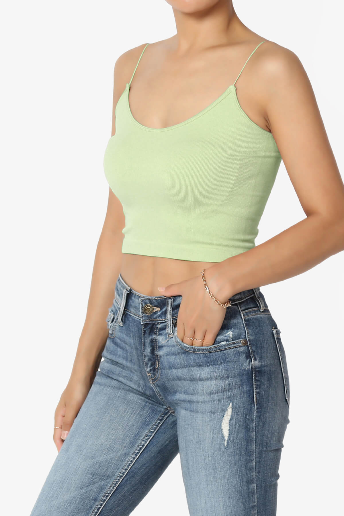 Aced Skinny Strap Ribbed Seamless Bra Cami LIGHT SAGE_3