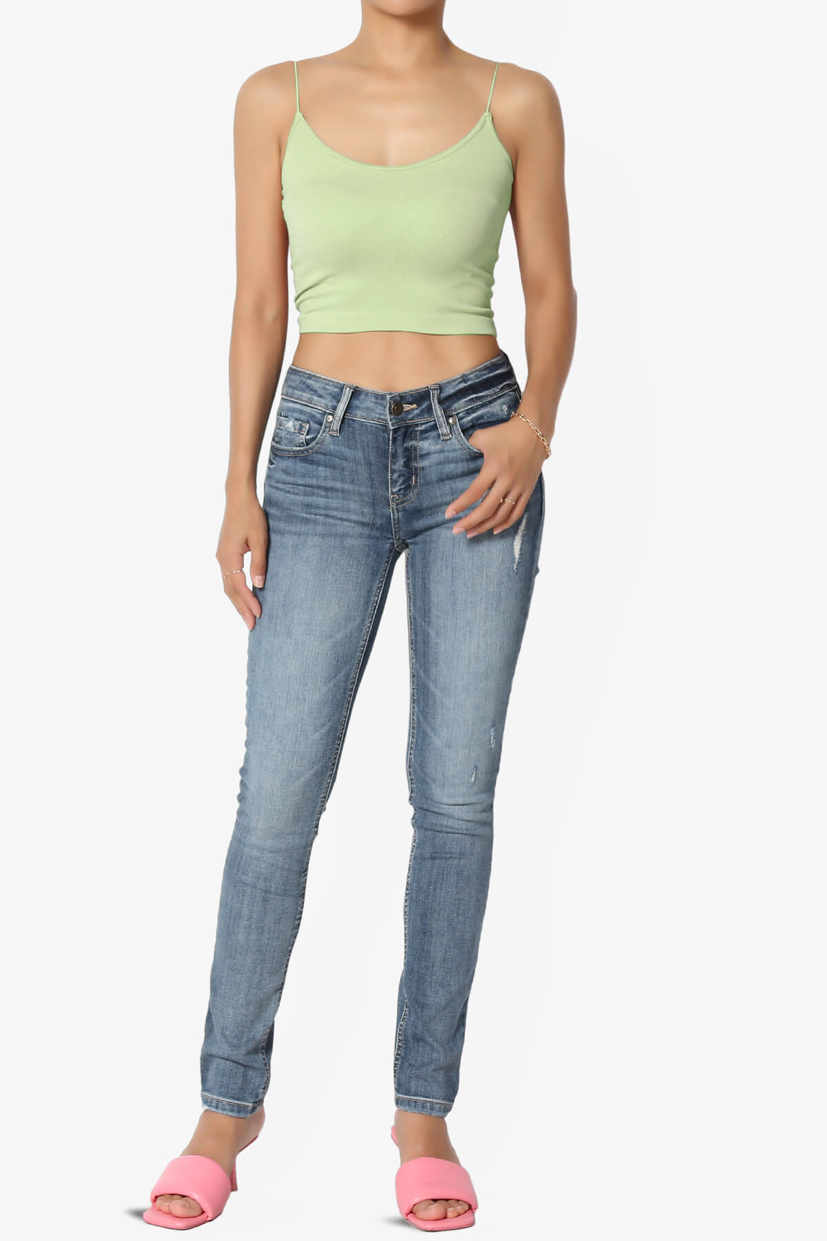 Aced Skinny Strap Ribbed Seamless Bra Cami LIGHT SAGE_6