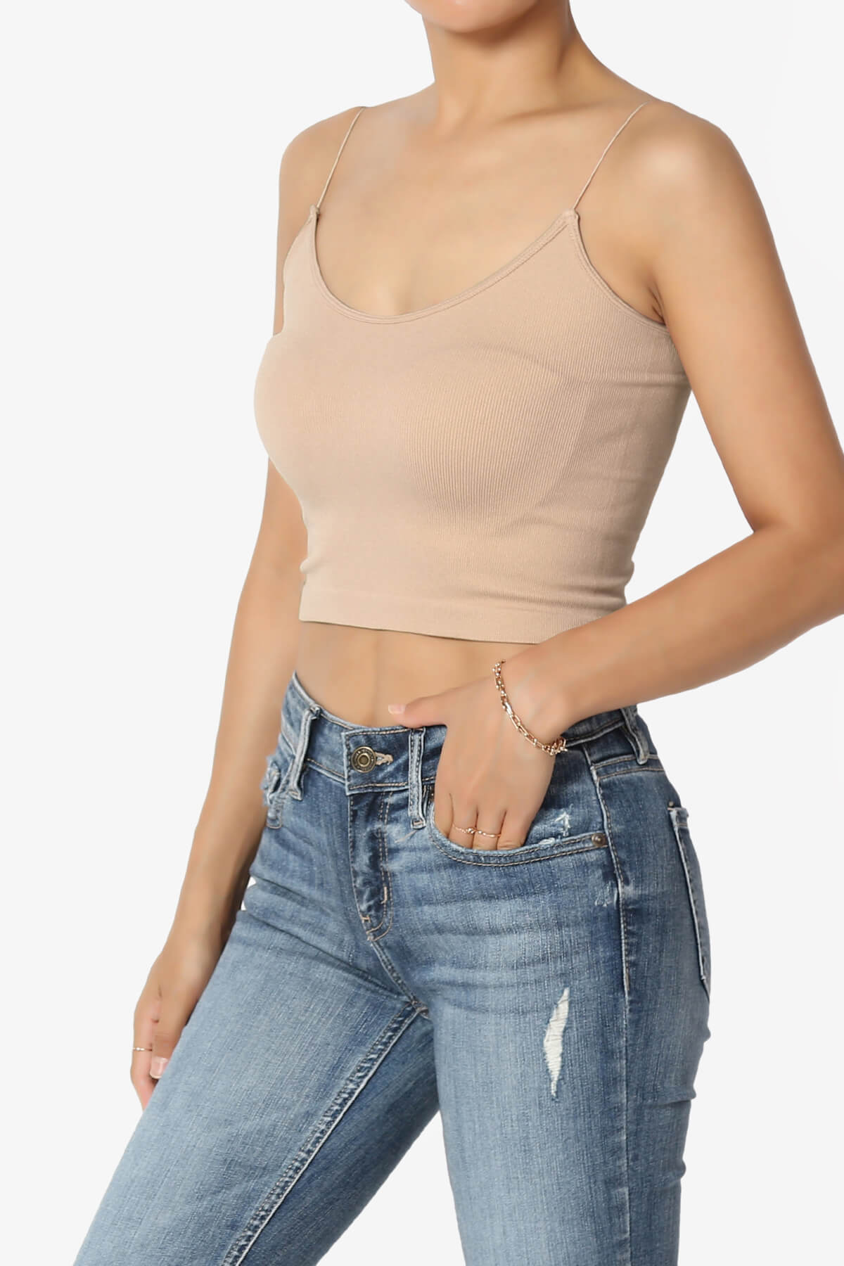 Aced Skinny Strap Ribbed Seamless Bra Cami NUDE_3