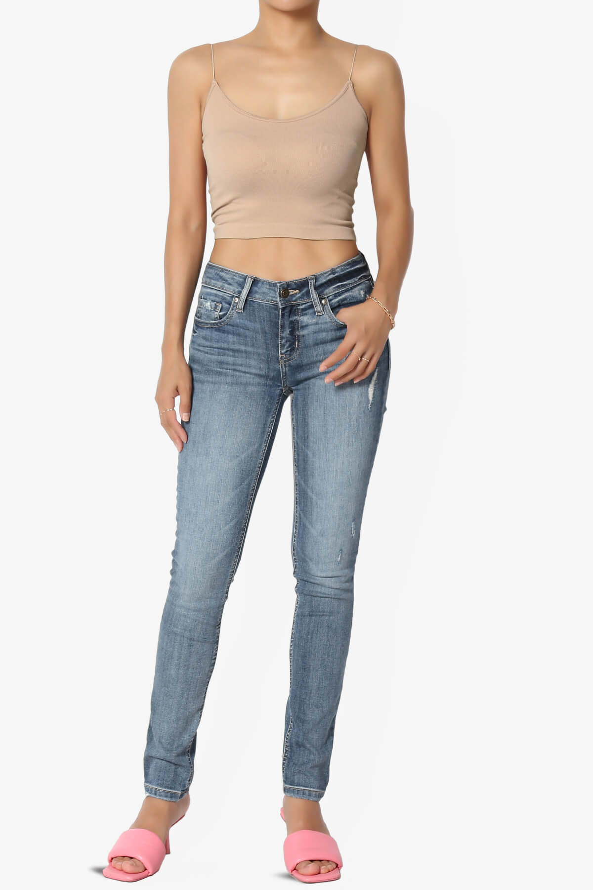 Aced Skinny Strap Ribbed Seamless Bra Cami NUDE_6