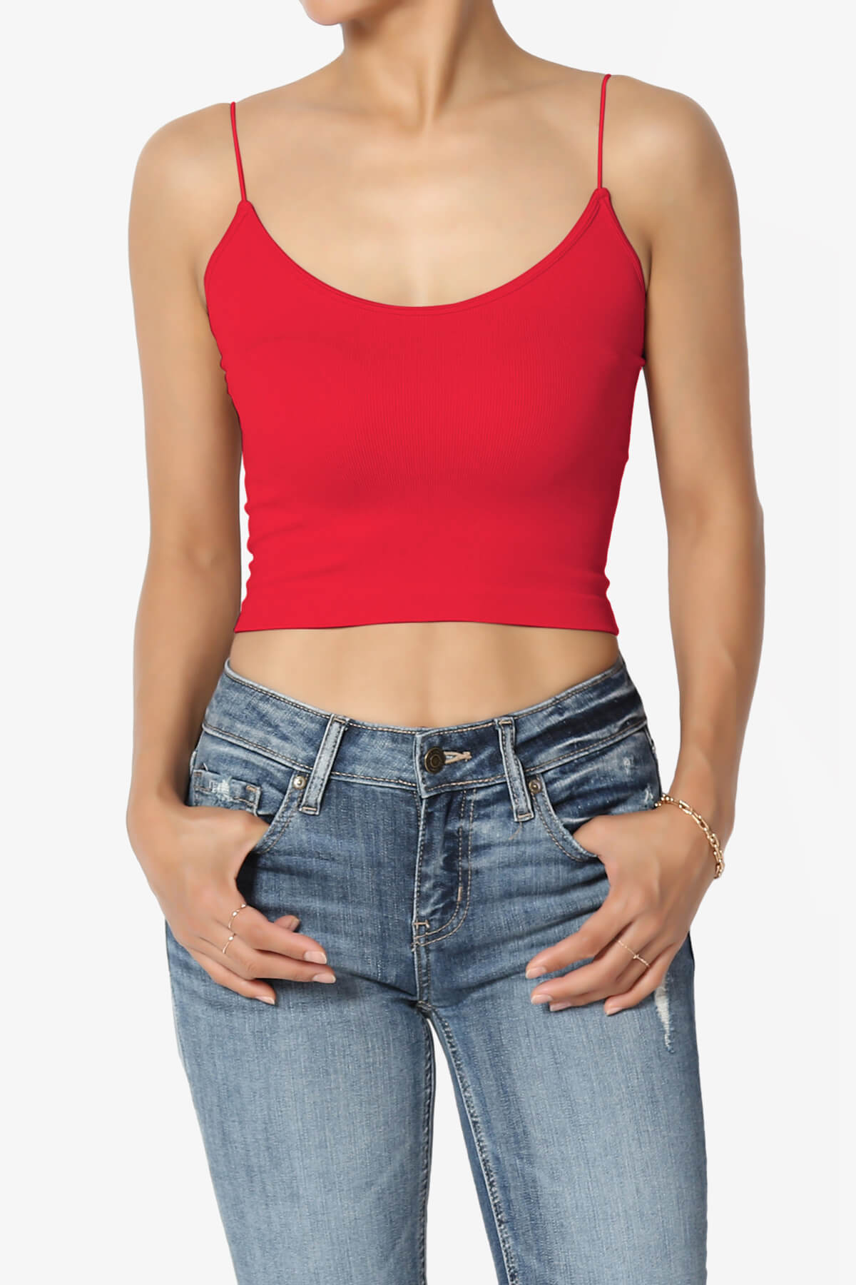 Aced Skinny Strap Ribbed Seamless Bra Cami RED_1