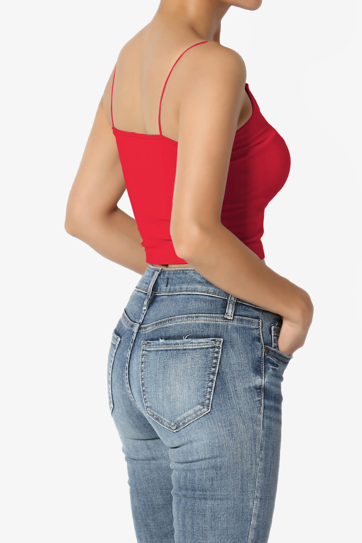 Aced Skinny Strap Ribbed Seamless Bra Cami RED_4