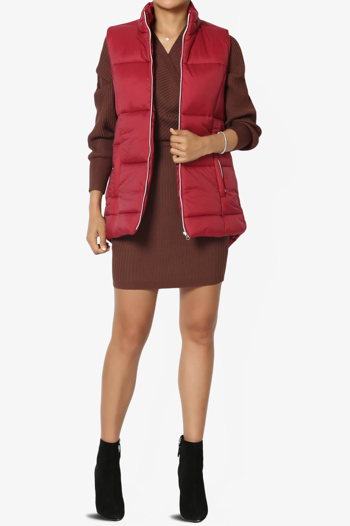 Anders Quilted Padded Vest Gilet DARK RED_6