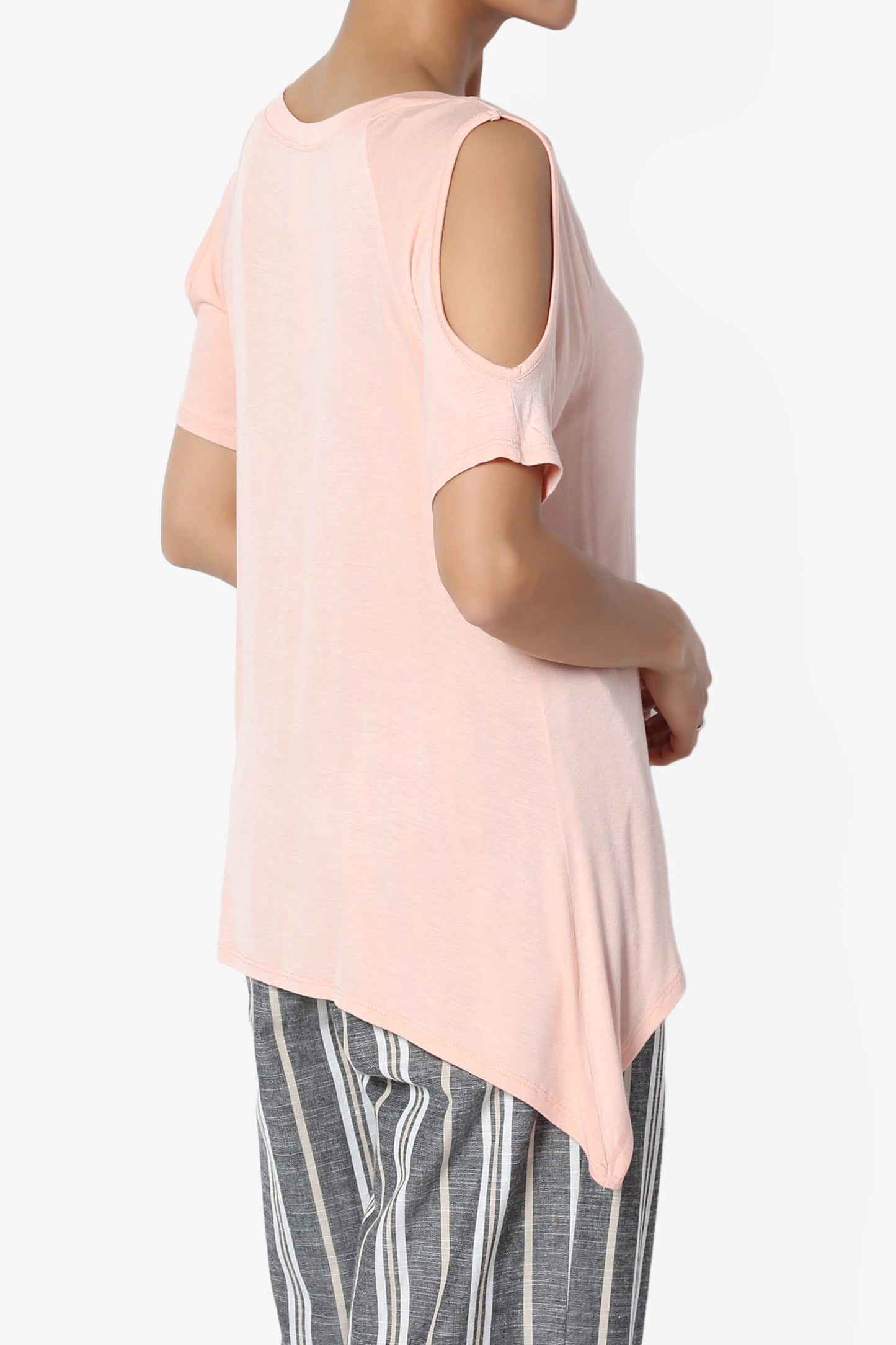 Lani Cold Shoulder V-Neck Jersey Top PEACH_4