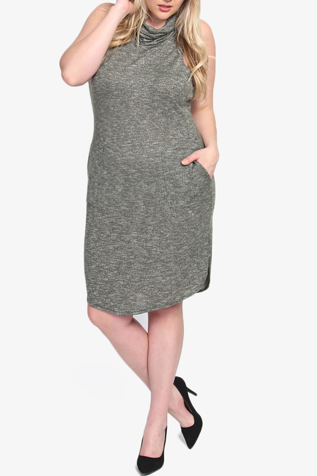 Racerback Cowl Neck Knit Dress PLUS