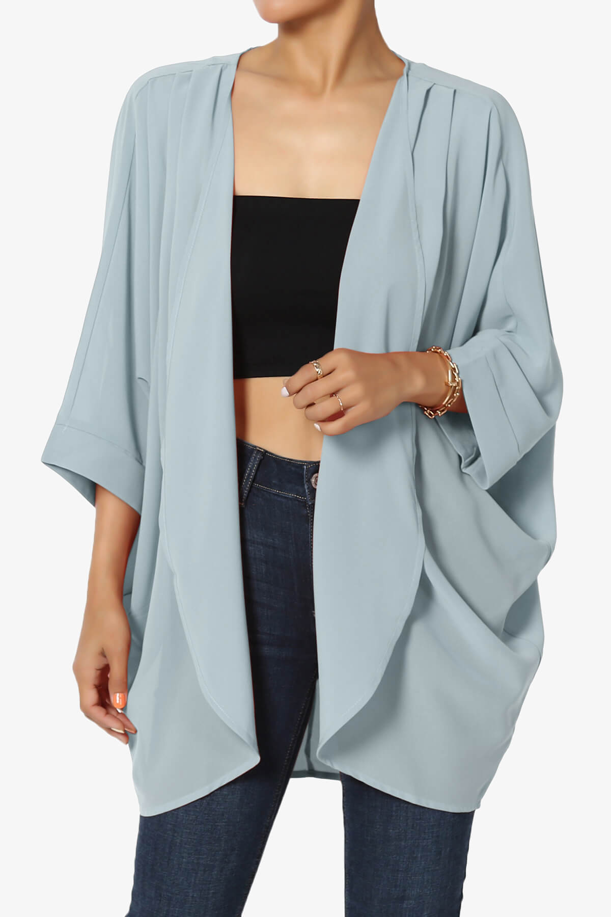 Blivia Pleated Kimono Chiffon Cardigan ASH BLUE_1