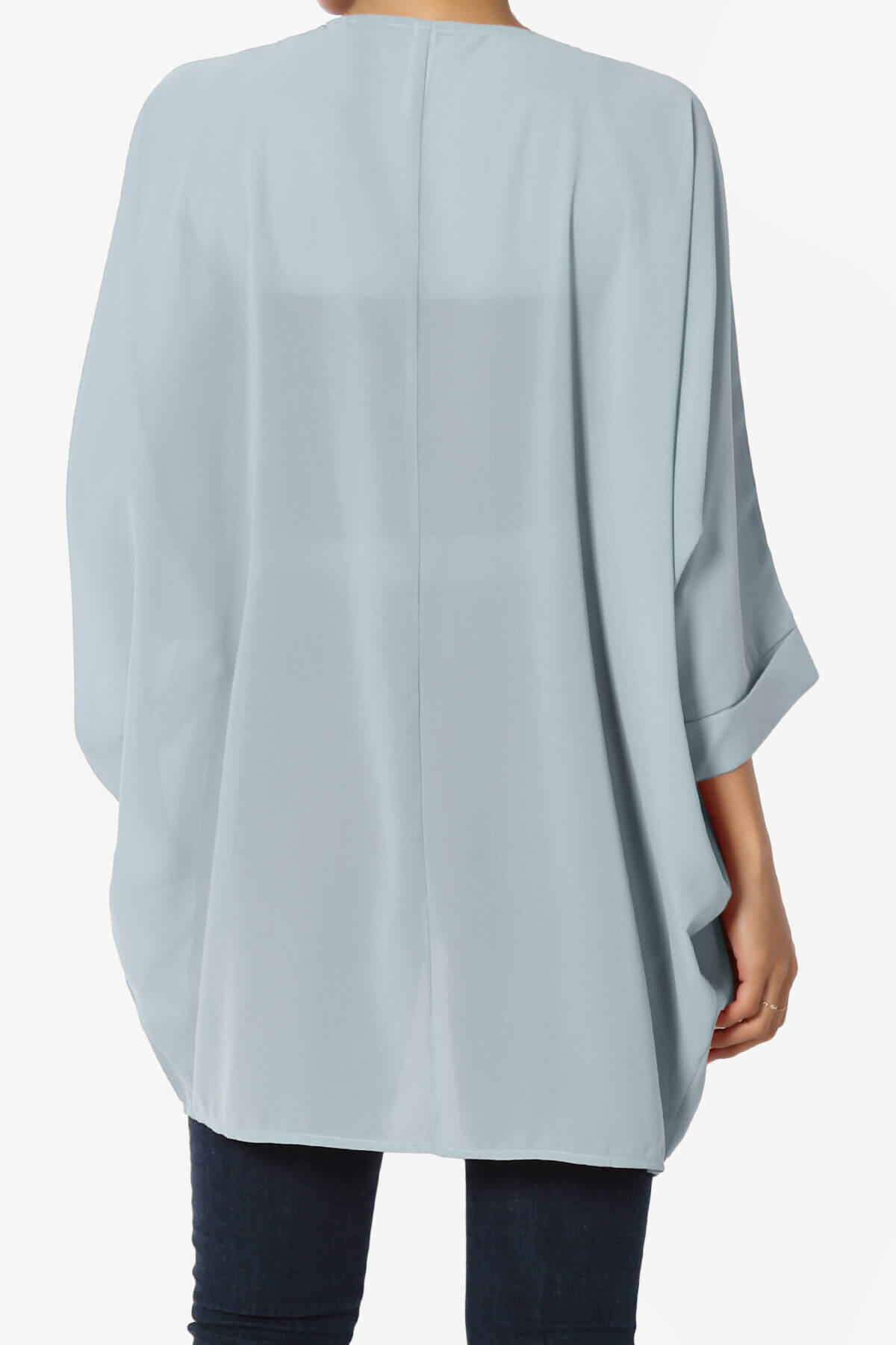 Blivia Pleated Kimono Chiffon Cardigan ASH BLUE_2
