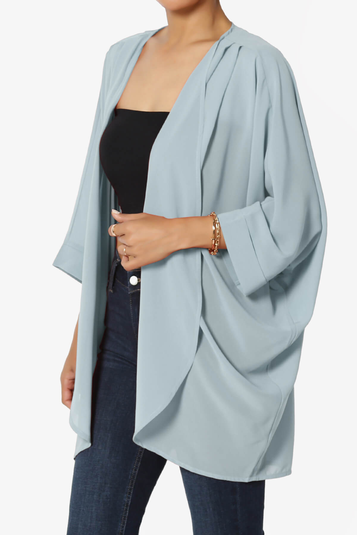 Blivia Pleated Kimono Chiffon Cardigan ASH BLUE_3