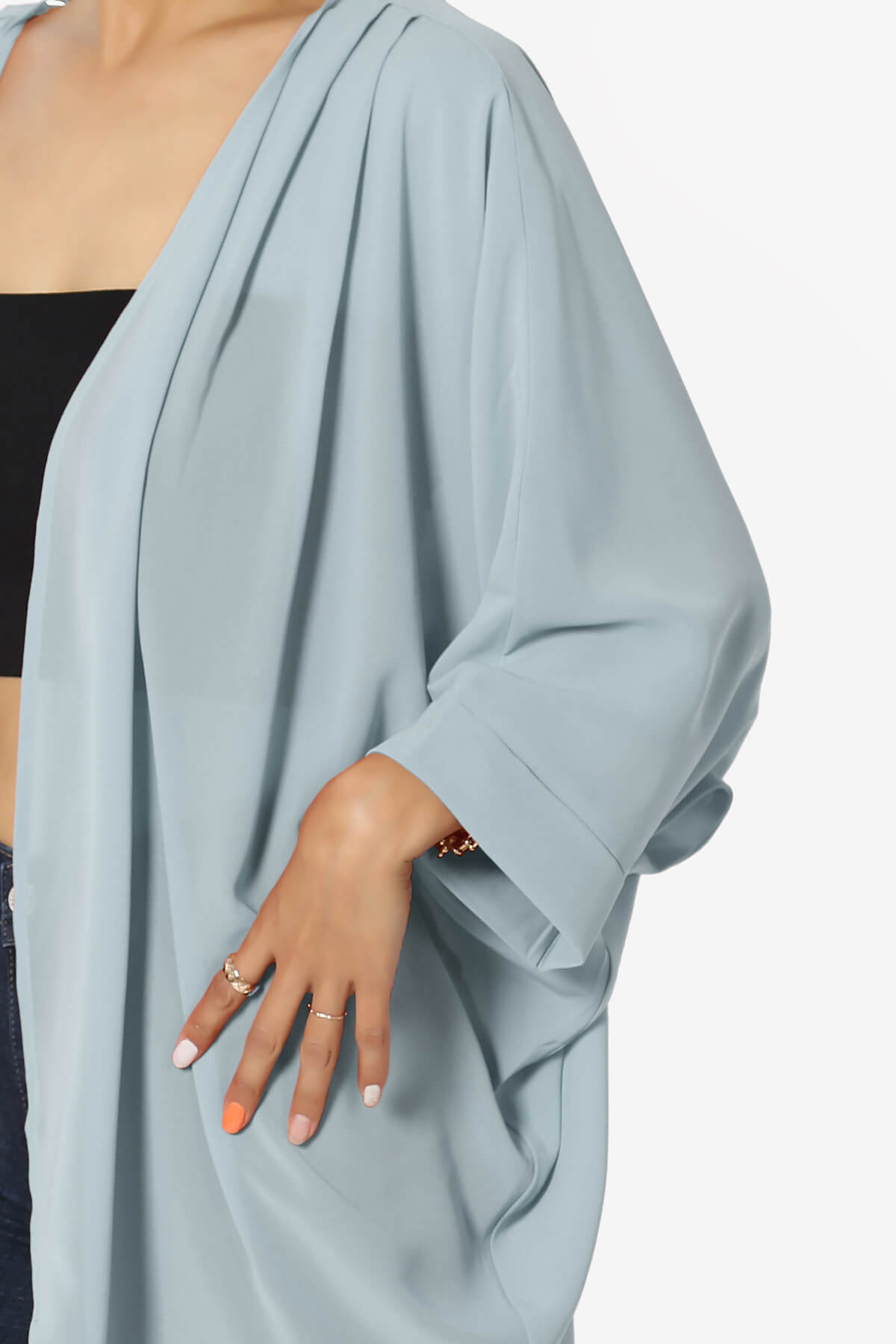 Blivia Pleated Kimono Chiffon Cardigan ASH BLUE_5